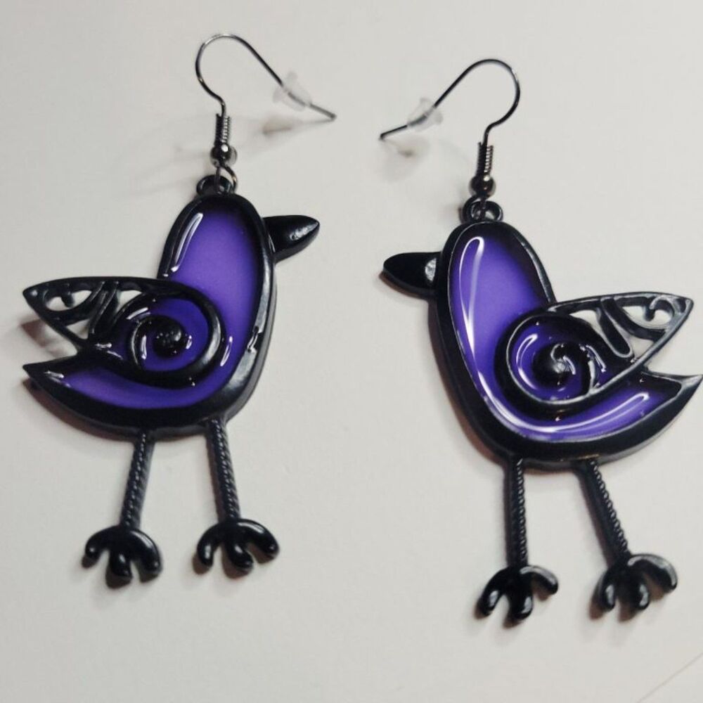 BOGO Free Buy 1 Pair Translucent Purple Stained Glass Bird Earrings Get 1 Free